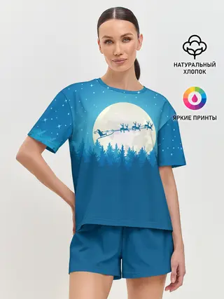 Женская пижама с шортами / Санта с Оленями
