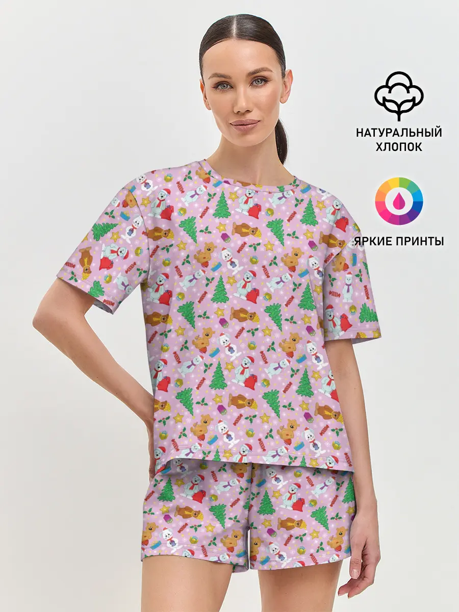 Женская пижама с шортами / Новогодние Зверюшки