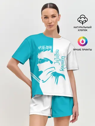 Женская пижама с шортами / Годжо Сатору бирюзовый Магическая битва