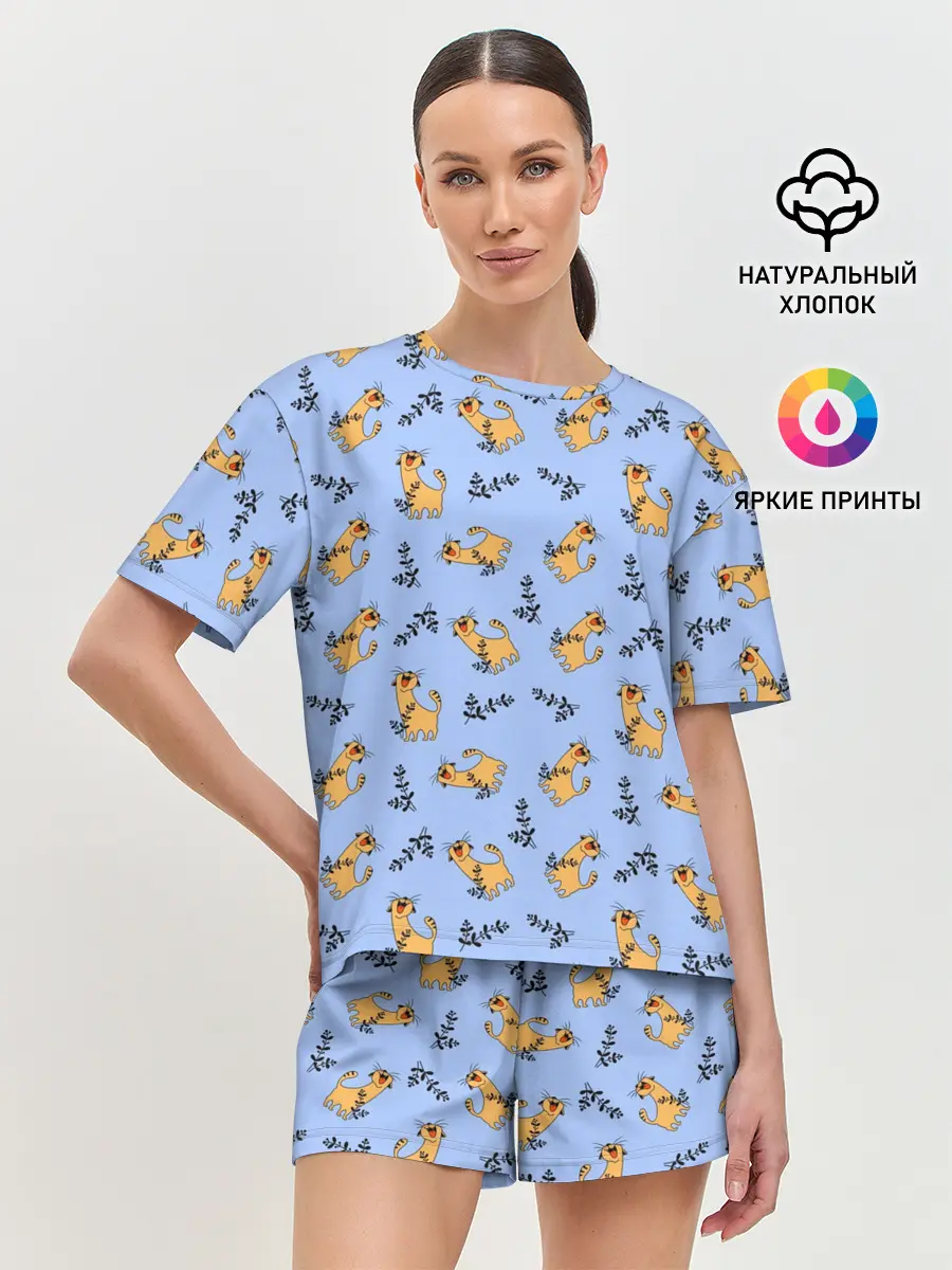 Женская пижама с шортами / Радостный кот