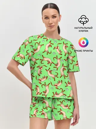 Женская пижама с шортами / Сиамские коты