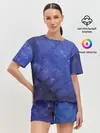 Женская пижама с шортами / Синие акварельные мазки