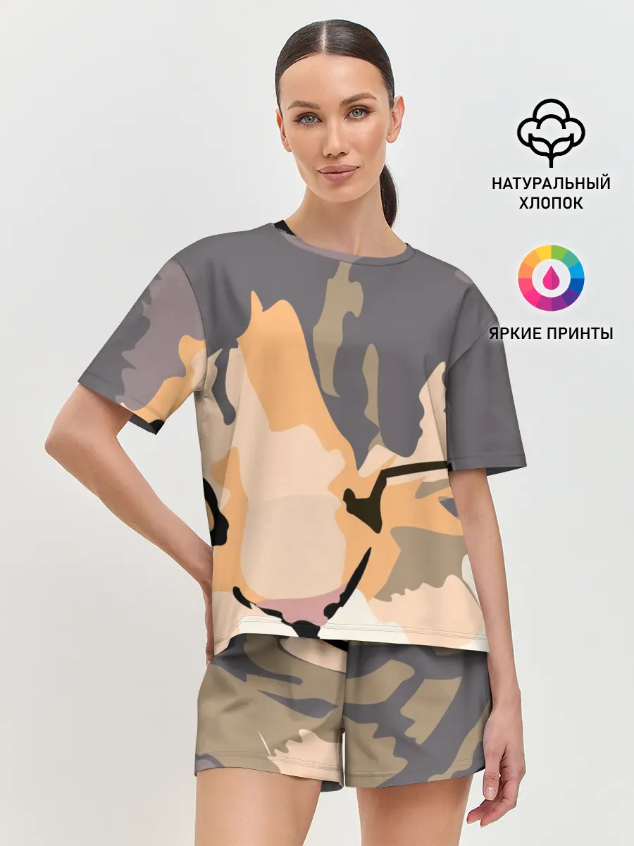 Женская пижама с шортами / Камуфляжный кот