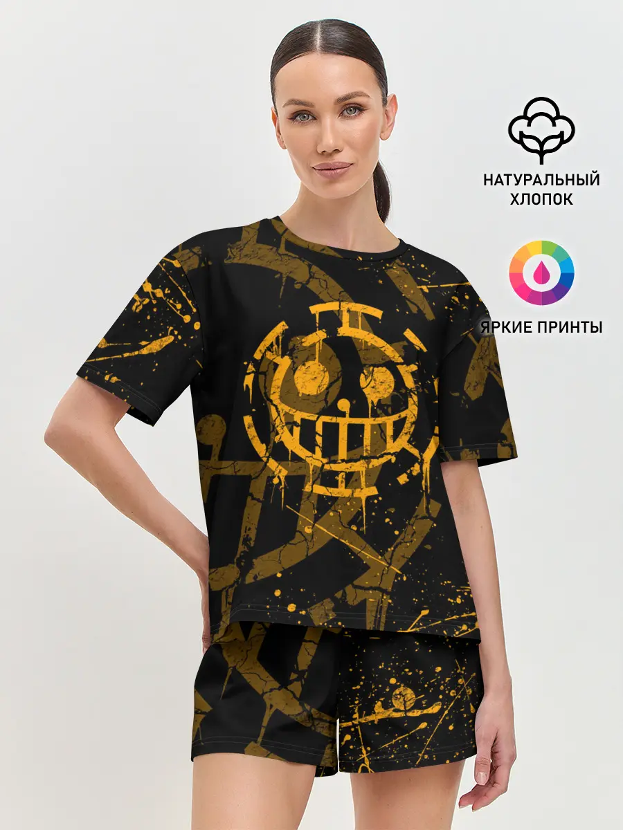 Женская пижама с шортами / ВАН ПИС ПИРАТЫ ЖЁЛТЫЙ ЛОГО