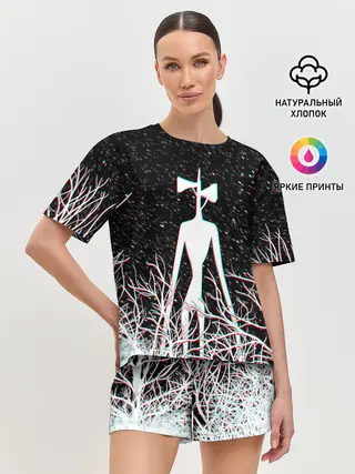 Женская пижама с шортами / СИРЕНОГОЛОВЫЙ ГЛИТЧ ЛЕС, КОСМОС