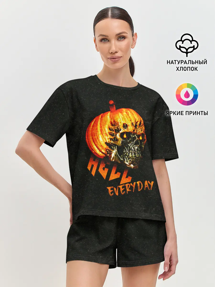 Женская пижама с шортами / Helloween / череп тыква/ scull pumkin