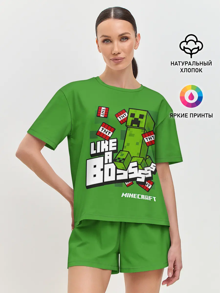 Женская пижама с шортами / LIKE A BOSS Minecraft Creepe