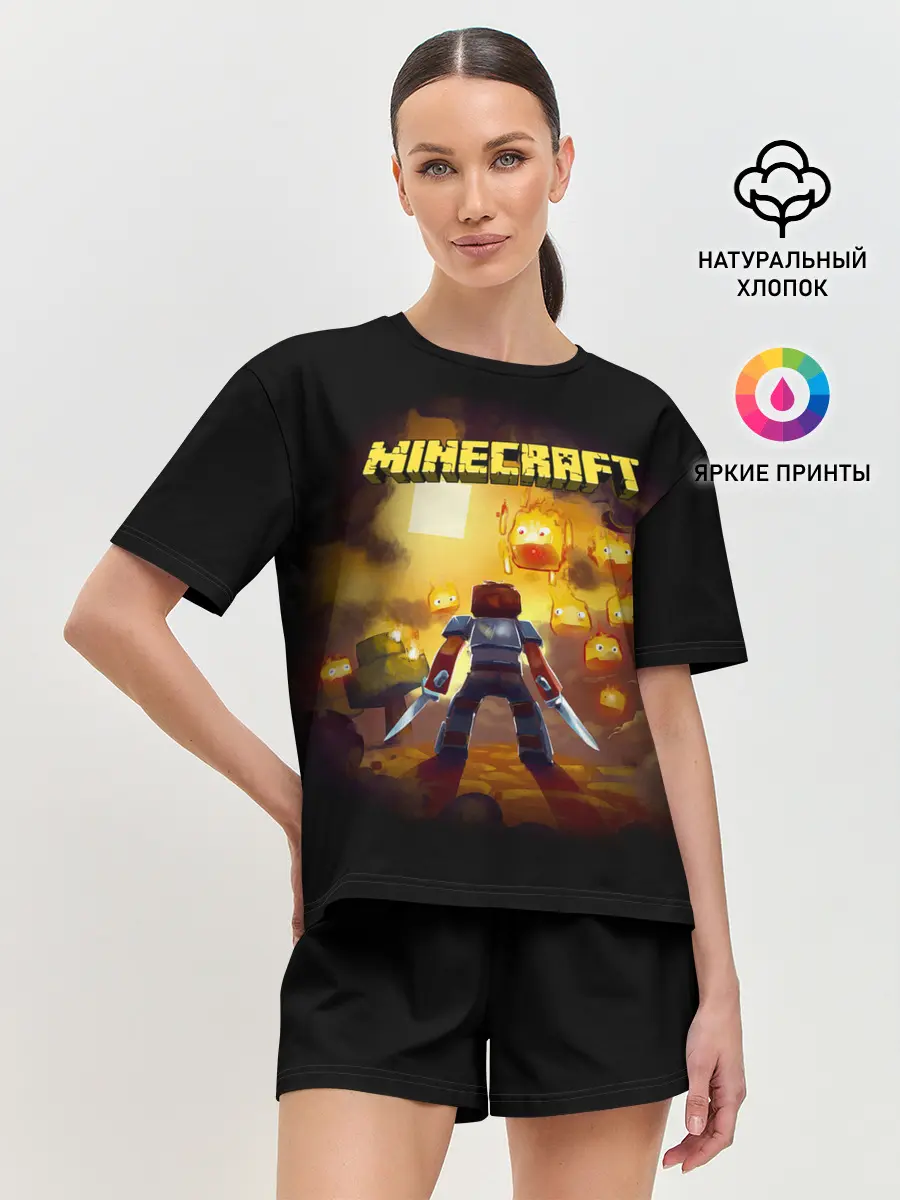 Женская пижама с шортами / Стив против огненных Гаст | Minecraft