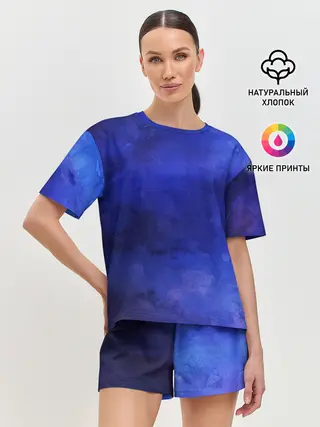 Женская пижама с шортами / Синее размытие