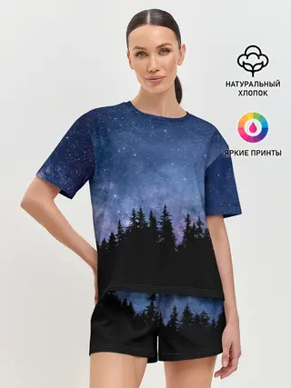 Женская пижама с шортами / НОЧНОЙ ЛЕС И ЗВЕЗДЫ
