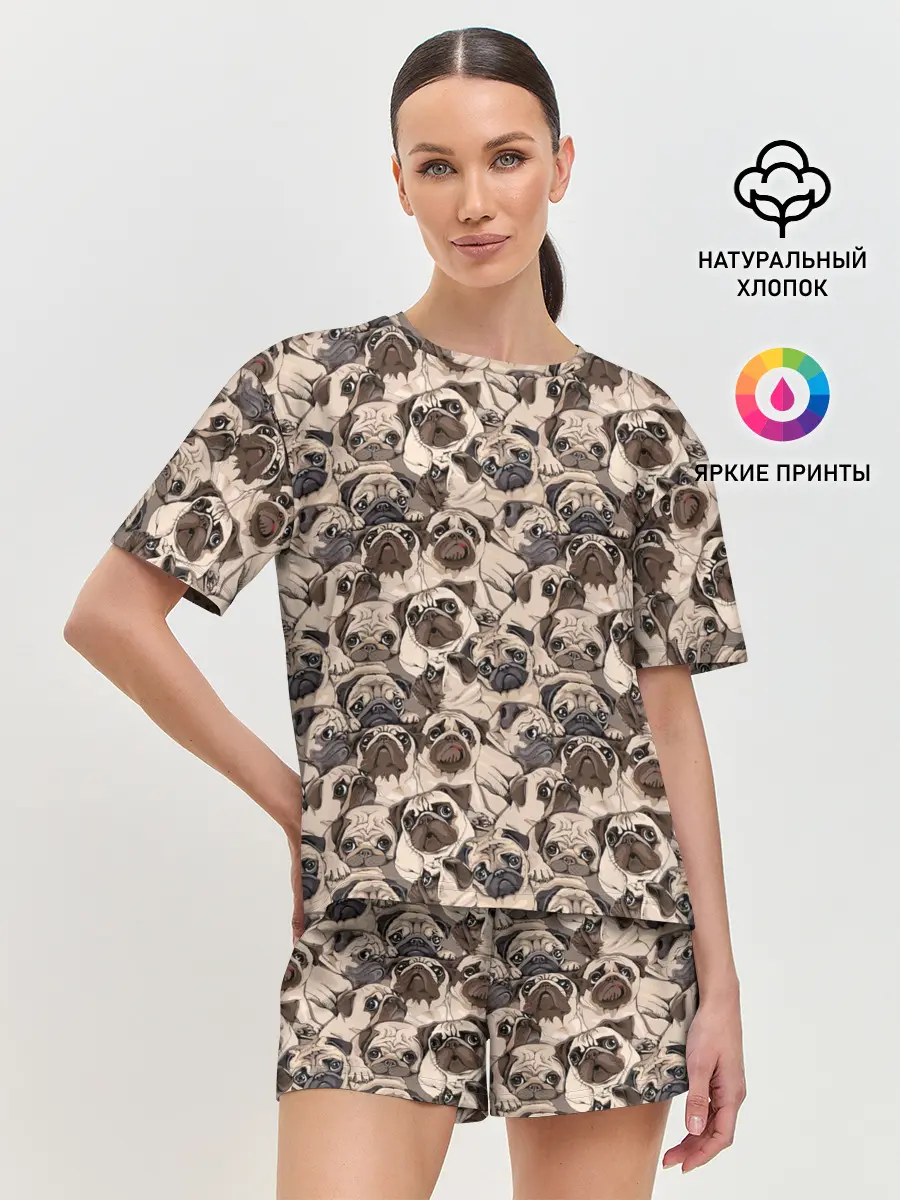Женская пижама с шортами / Мопсы