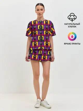 Женская пижама с шортами / ИГРА В КАЛЬМАРА / ОХРАНА / ВЕДУЩИЙ