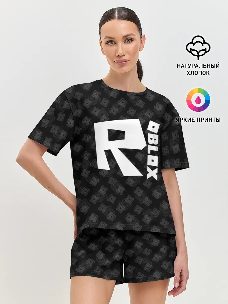 Женская пижама с шортами / РОБЛОКС ПАТТЕРН ЛОГОТИП
