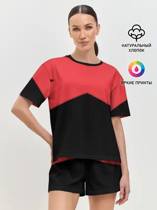 Женская пижама с шортами / ГЕОМЕТРИЯ МИНИМАЛИЗМ | КРАСНЫЕ ПОЛОСЫ
