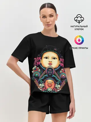 Женская пижама с шортами / Игра в кальмара Кукла маски черепа