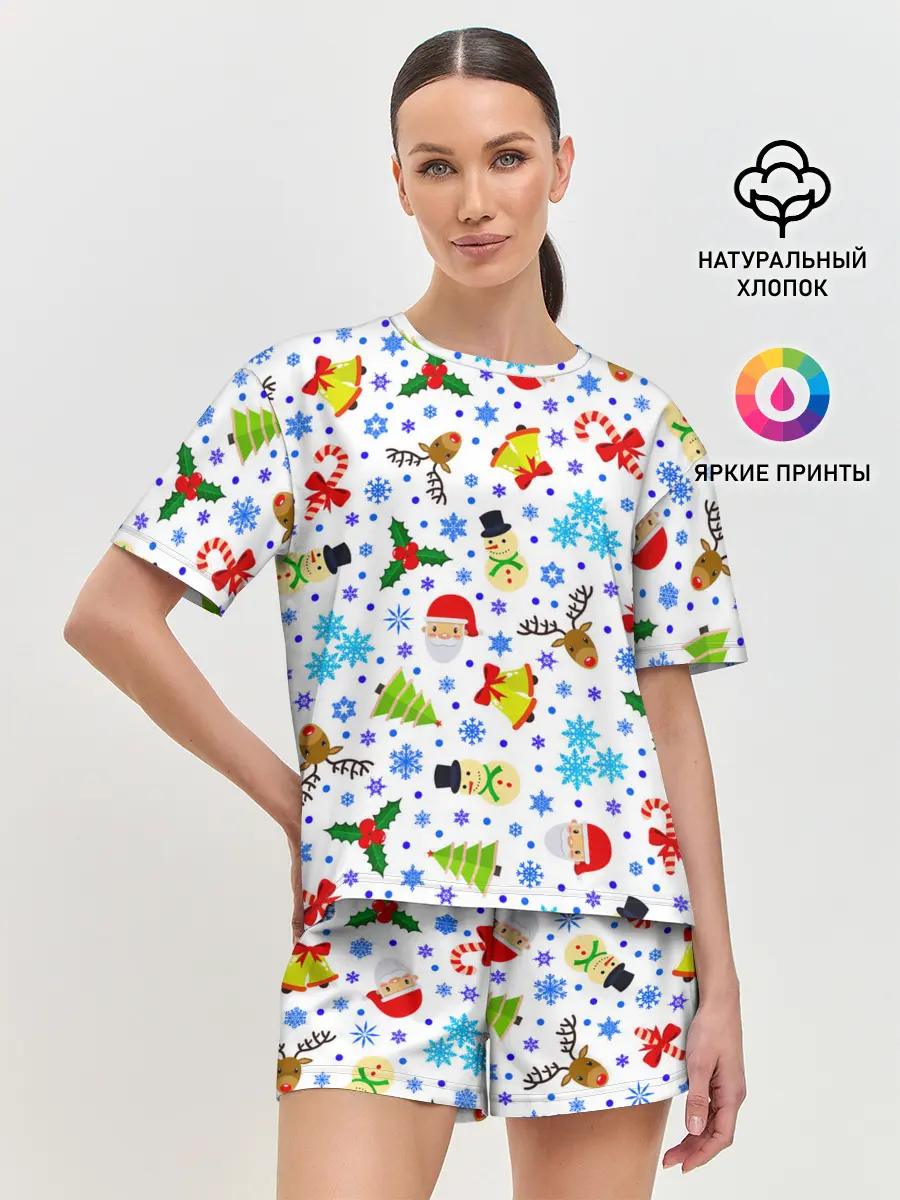 Женская пижама с шортами / Новогодний - Рождественский узор