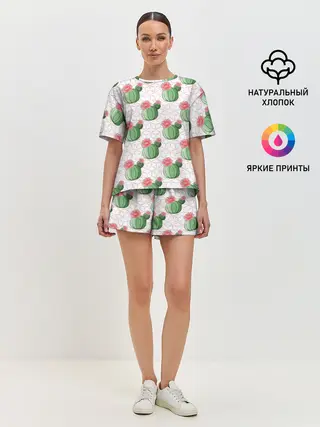 Женская пижама с шортами / Паттерн из кактусов