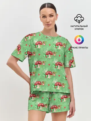 Женская пижама с шортами / Грибы Мухоморы паттерн
