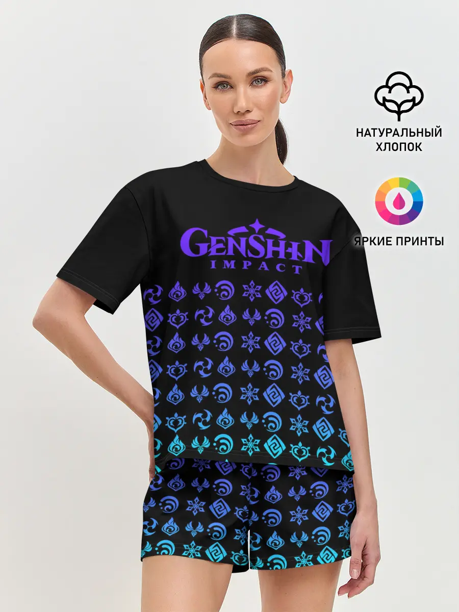 Женская пижама с шортами / GENSHIN IMPACT | ЭМБЛЕМЫ NEON