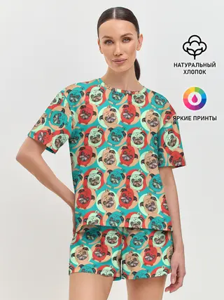 Женская пижама с шортами / Прикольные Мопсы