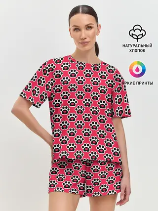 Женская пижама с шортами / Следы от Лап с Сердечками