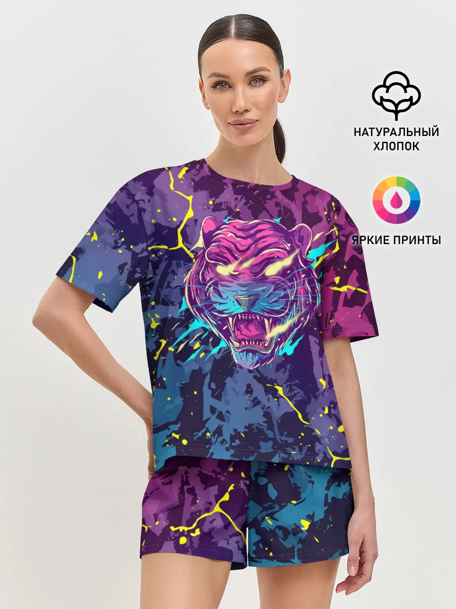 Женская пижама с шортами / НЕОНОВЫЙ ТИГР / NEON TIGER