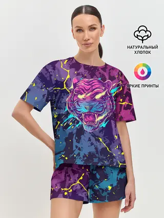 Женская пижама с шортами / НЕОНОВЫЙ ТИГР / NEON TIGER