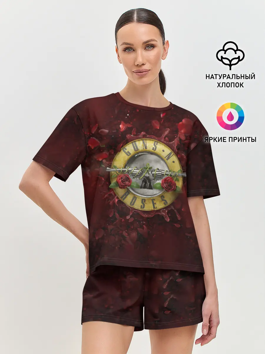 Женская пижама с шортами / Лого GNR в розах