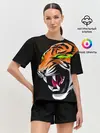 Женская пижама с шортами / Тигр, с зелеными глазами