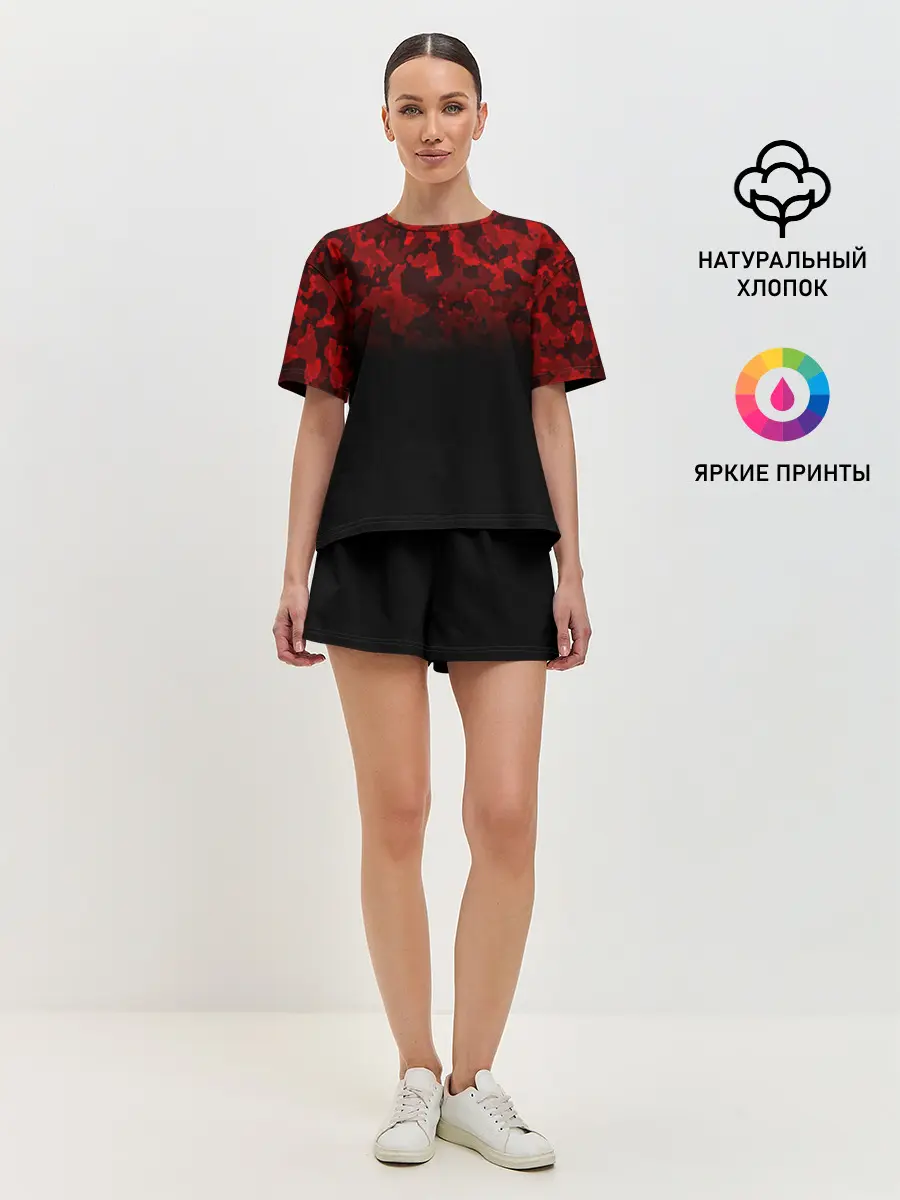 Женская пижама с шортами / BLACK RED CAMO | RED MILLITARY