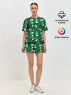 Женская пижама с шортами / Новогодний паттерн с зайчиками