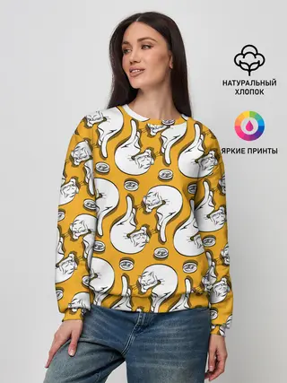 Женский свитшот / Белая кошка и корм