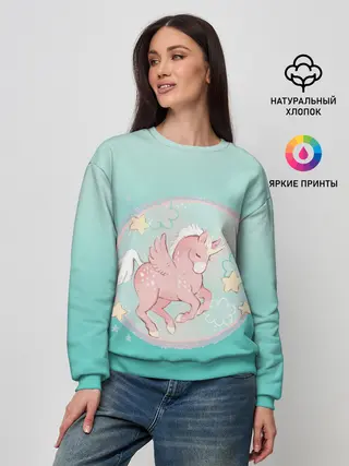 Женский свитшот / розовый единорог в небесах