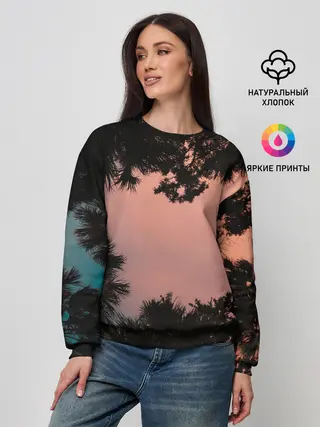 Женский свитшот / Пальмы вид снизу закат