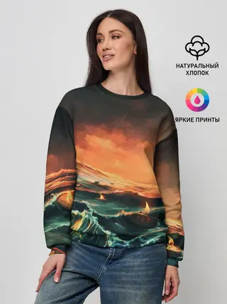 Женский свитшот / Фэнтези море корабли закат
