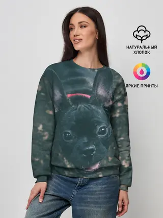 Женский свитшот / Бульдог морда собакена черного
