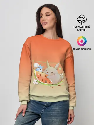 Женский свитшот / Семейство Тоторо ест арбуз