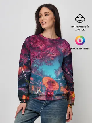 Женский свитшот / Фестиваль сакуры кот и гейша
