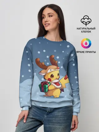Женский свитшот / Новогодний Пикачу