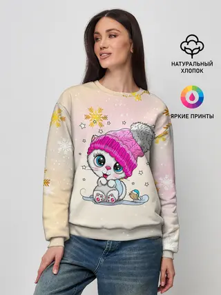 Женский свитшот / Новогодний кот