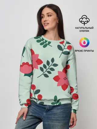 Женский свитшот / цветы, ягоды, листья