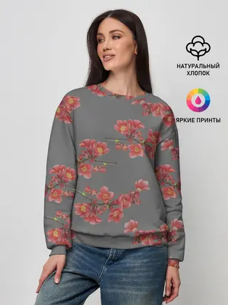 Женский свитшот / Цветы айвы на сером фоне