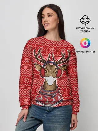 Женский свитшот / Deer in a medical mask