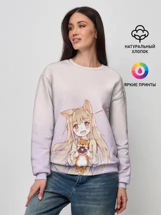 Женский свитшот / малышка чиби пончик лис
