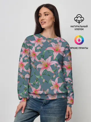 Женский свитшот / Лилии на сером фоне