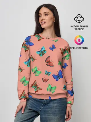 Женский свитшот / Бабочки на персиковом фоне
