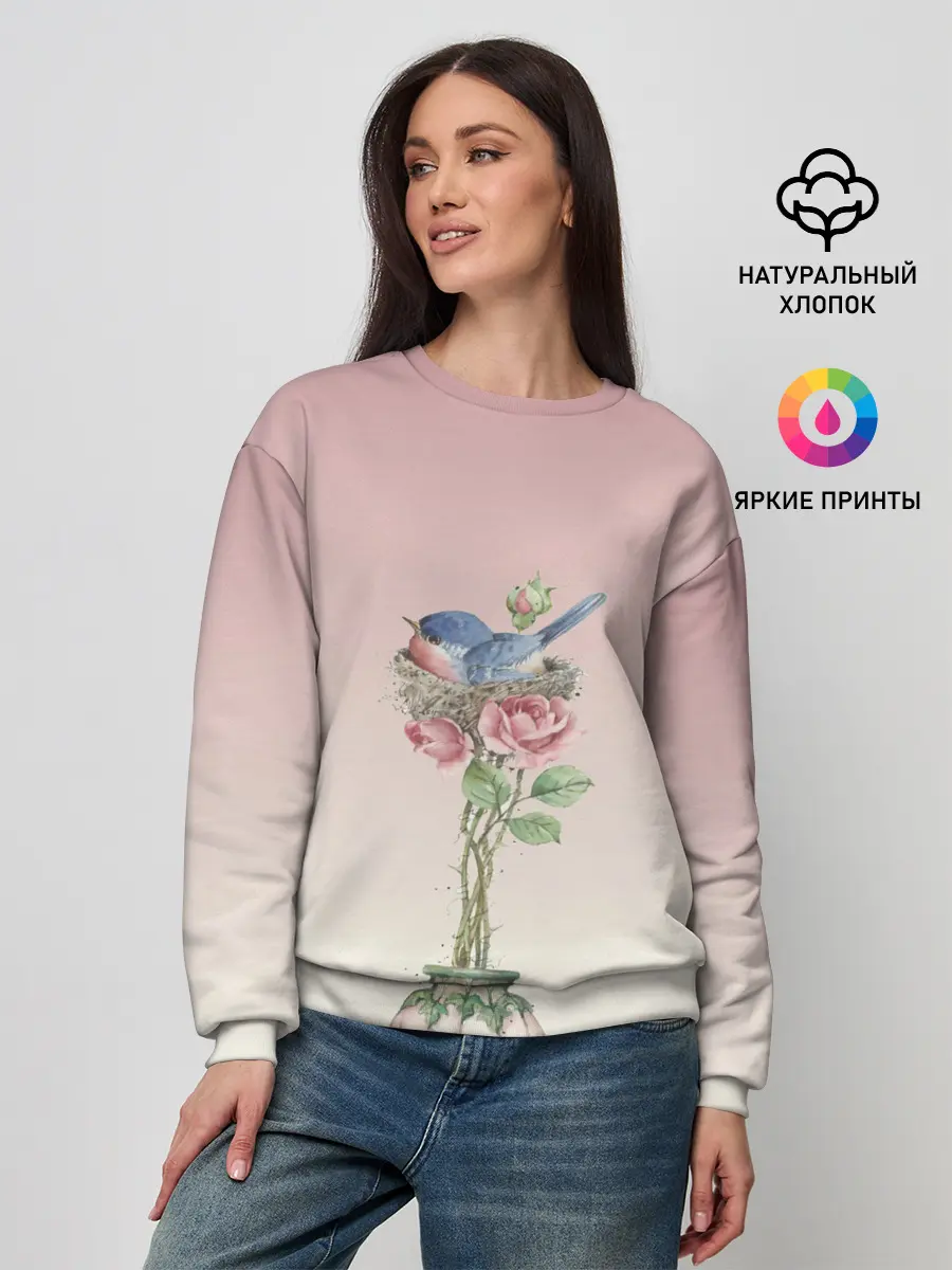 Женский свитшот / Птичка в гнезде роза