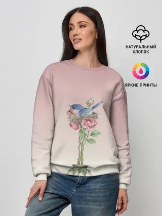 Женский свитшот / Птичка в гнезде роза