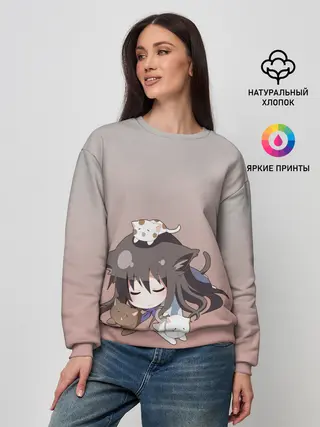 Женский свитшот / малышка спит ушки котики