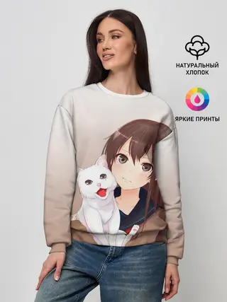 Женский свитшот / Девочка и белый кот аниме